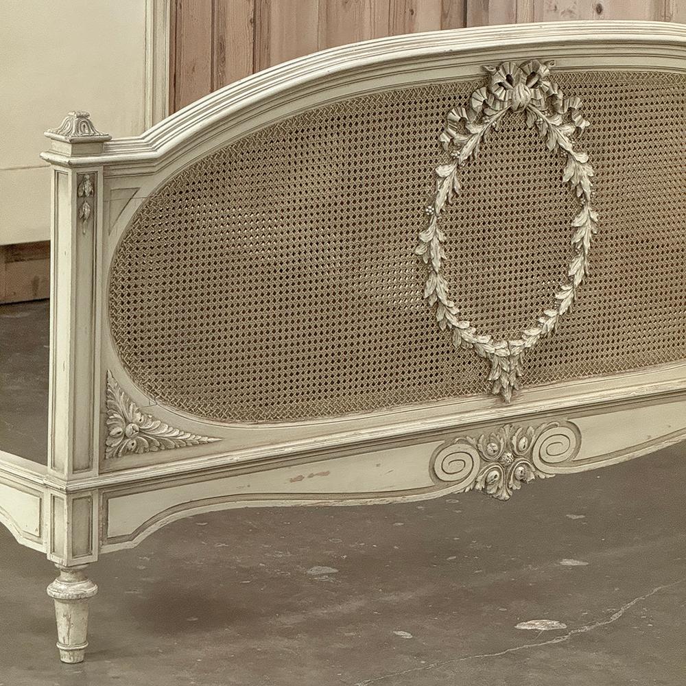 19th Century French Louis XVI Painted Bed with Caning For Sale 12