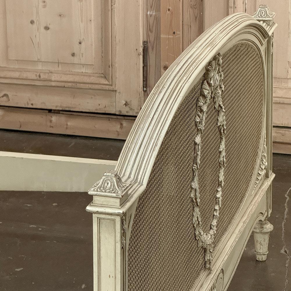 19th Century French Louis XVI Painted Bed with Caning For Sale 14
