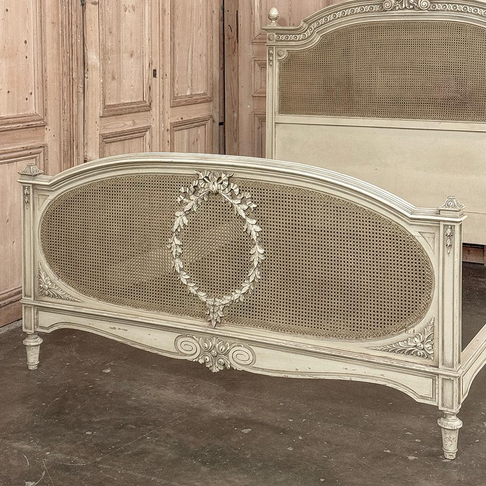 Cane 19th Century French Louis XVI Painted Bed with Caning For Sale