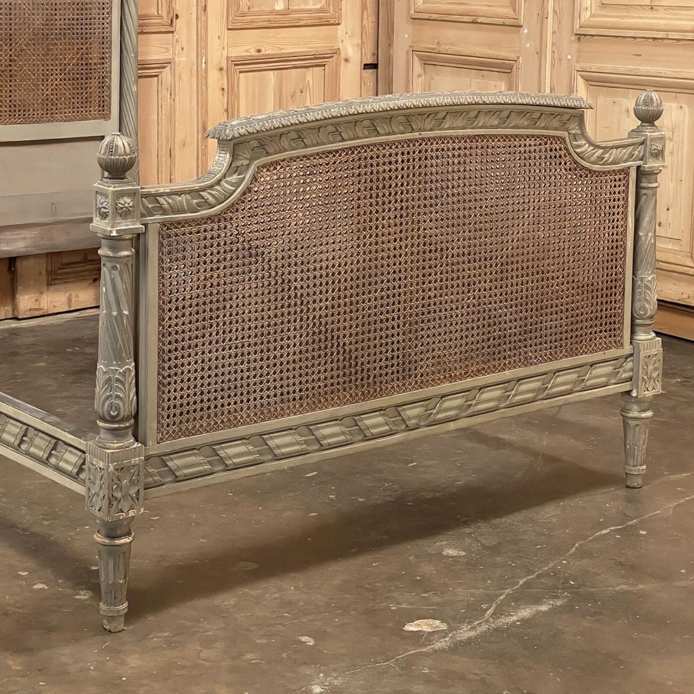 Hand-Crafted 19th Century French Louis XVI Painted Bed with Caning For Sale