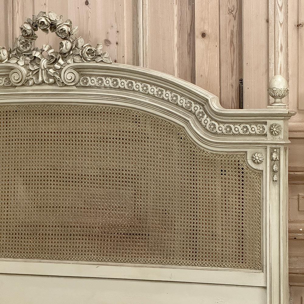 19th Century French Louis XVI Painted Bed with Caning For Sale 4