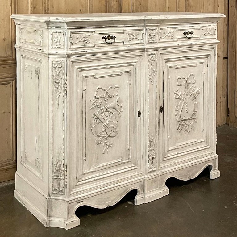 Hand-Carved 19th Century French Louis XVI Painted Buffet For Sale