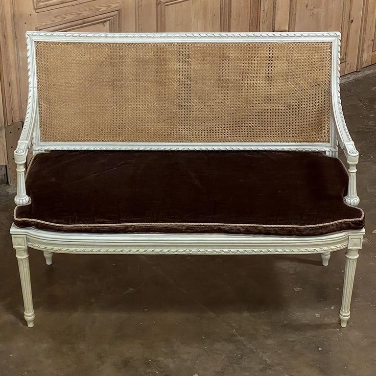 19th Century French Louis XVI Painted Canape with Cane & Cushion In Good Condition For Sale In Dallas, TX