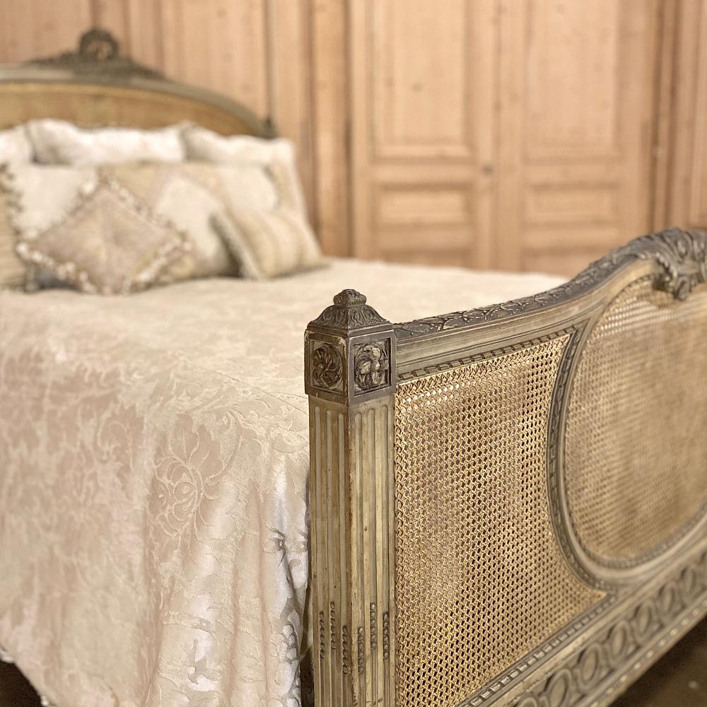 19th Century French Louis XVI Painted and Caned Queen Bed 5