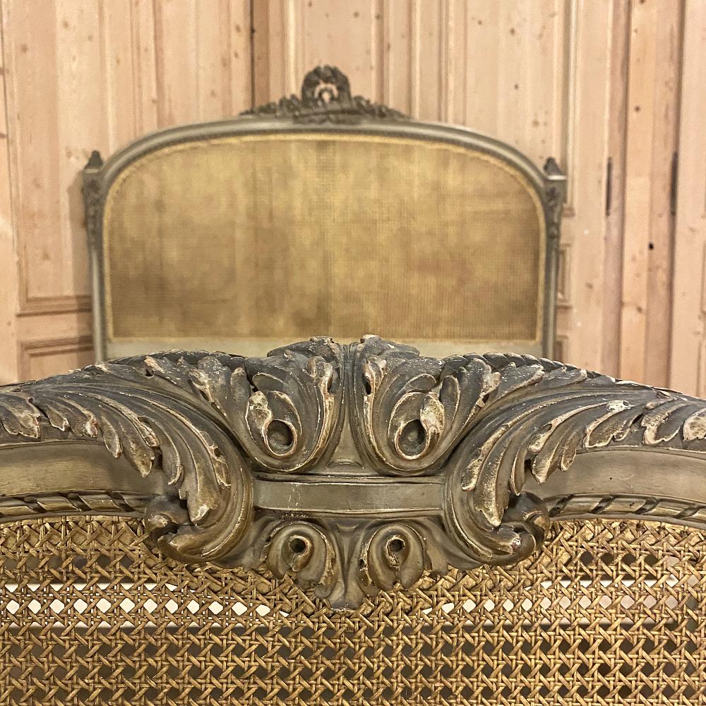 19th Century French Louis XVI Painted and Caned Queen Bed 6