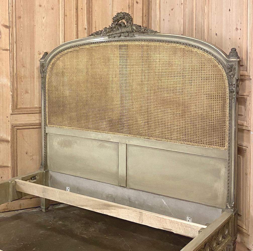 19th Century French Louis XVI Painted and Caned Queen Bed 7