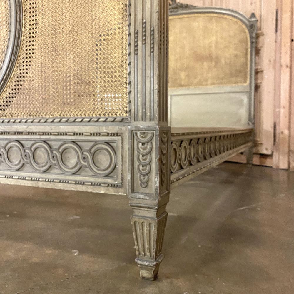 19th Century French Louis XVI Painted and Caned Queen Bed 10