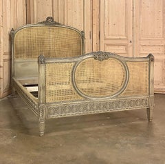19th Century French Louis XVI Painted and Caned Queen Bed