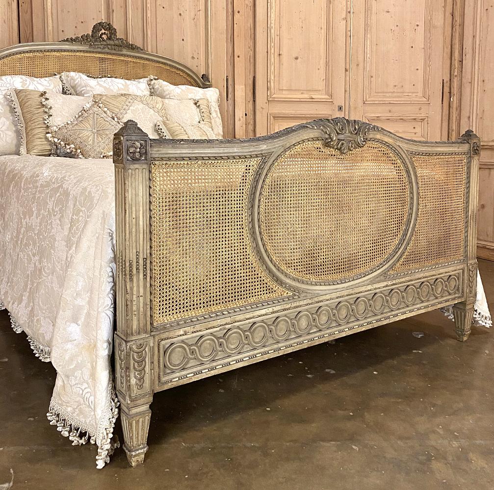 19th Century French Louis XVI Painted and Caned Queen Bed 3