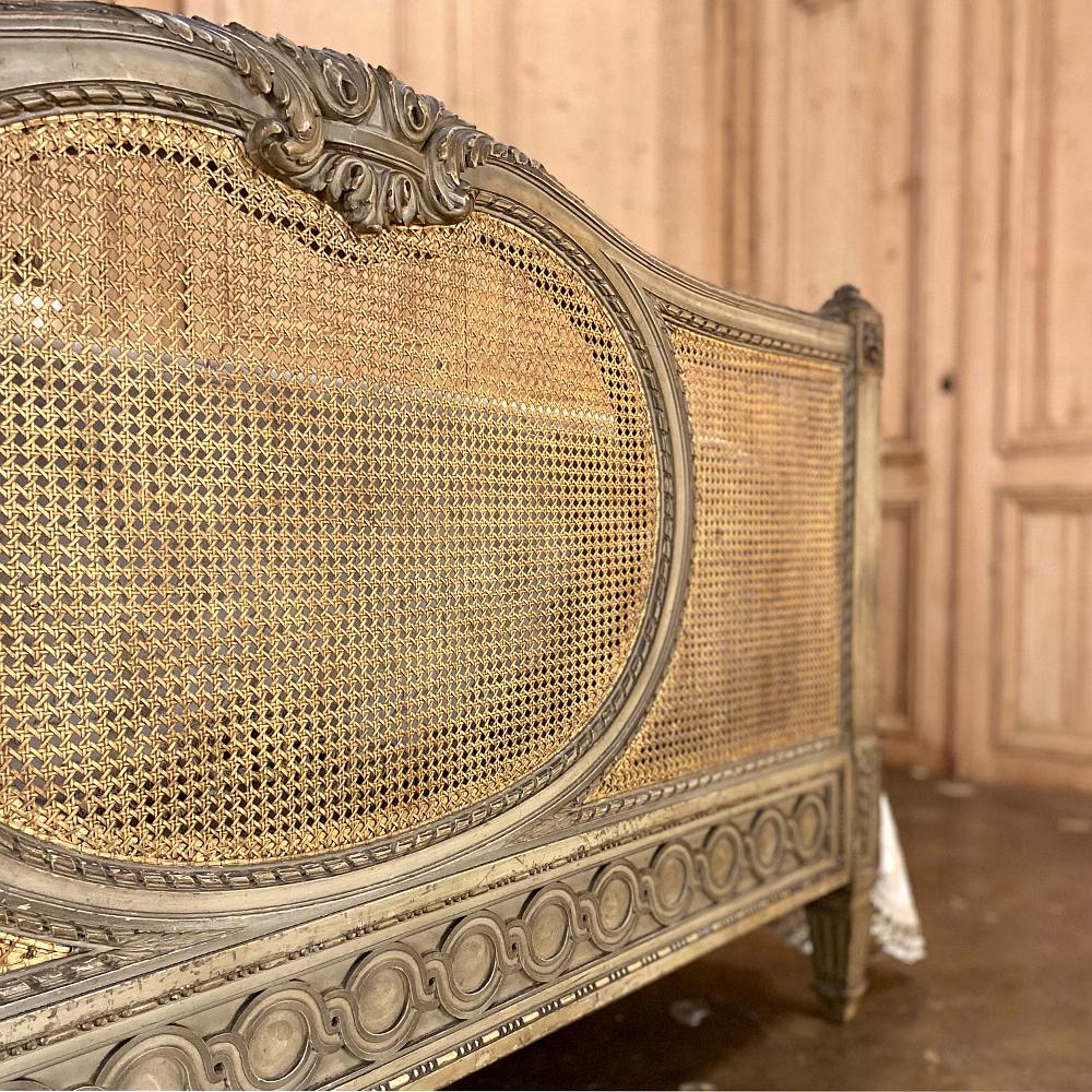 19th Century French Louis XVI Painted and Caned Queen Bed 4