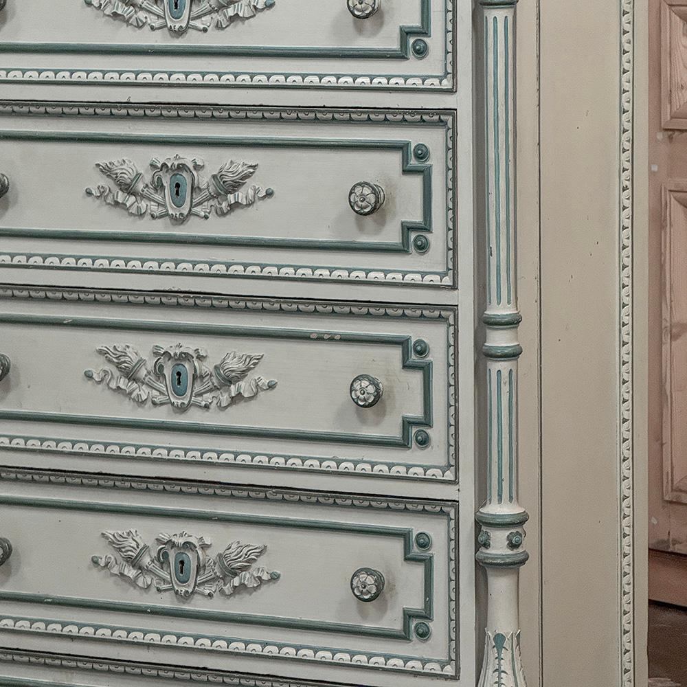 Chiffoniere dipinta Luigi XVI del XIX secolo ~ Commode con marmo di Carrara in vendita 3