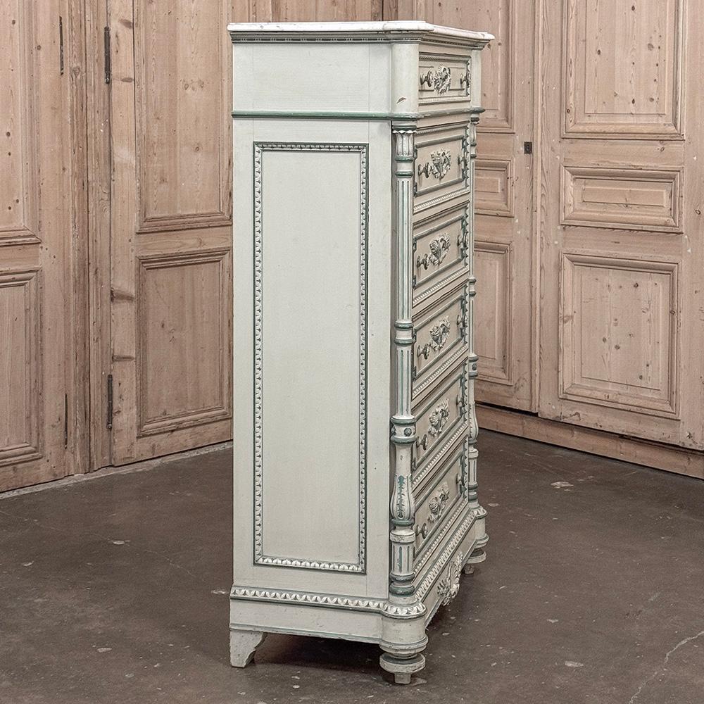 Chiffoniere dipinta Luigi XVI del XIX secolo ~ Commode con marmo di Carrara in vendita 5