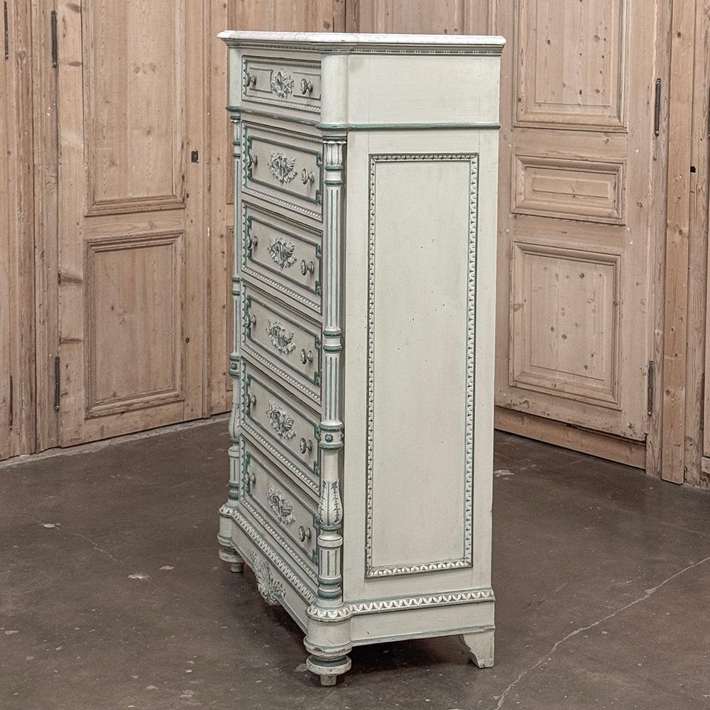 Chiffoniere dipinta Luigi XVI del XIX secolo ~ Commode con marmo di Carrara in vendita 6