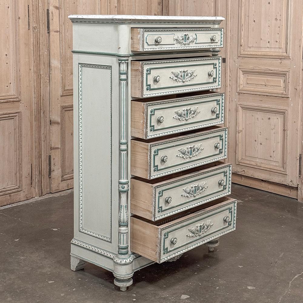 Chiffoniere dipinta Luigi XVI del XIX secolo ~ Commode con marmo di Carrara in vendita 7