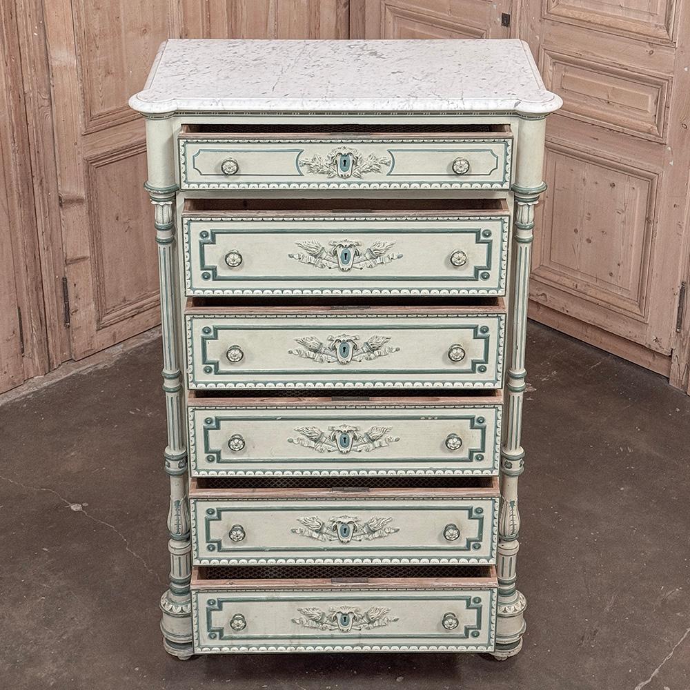 Chiffoniere dipinta Luigi XVI del XIX secolo ~ Commode con marmo di Carrara in vendita 8