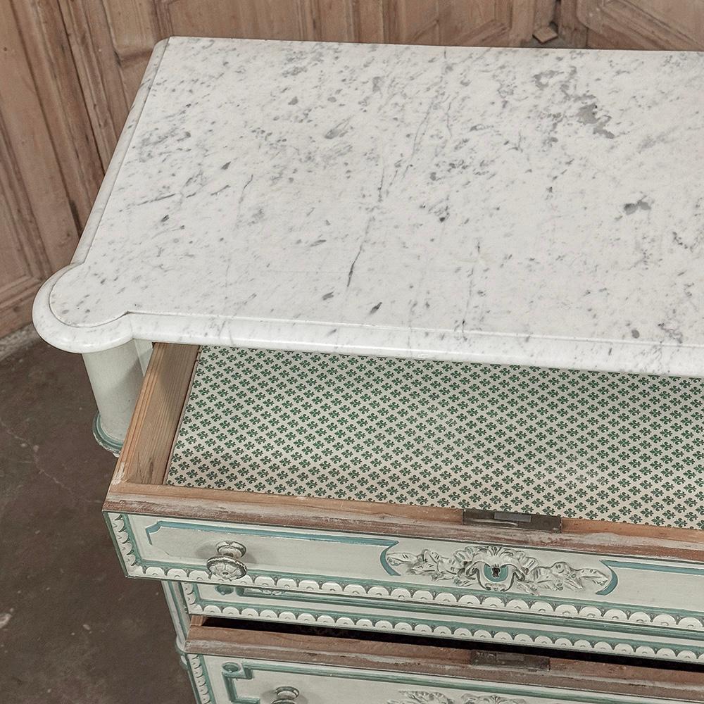 Chiffoniere dipinta Luigi XVI del XIX secolo ~ Commode con marmo di Carrara in vendita 9