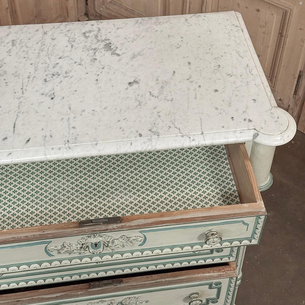Chiffoniere dipinta Luigi XVI del XIX secolo ~ Commode con marmo di Carrara in vendita 10