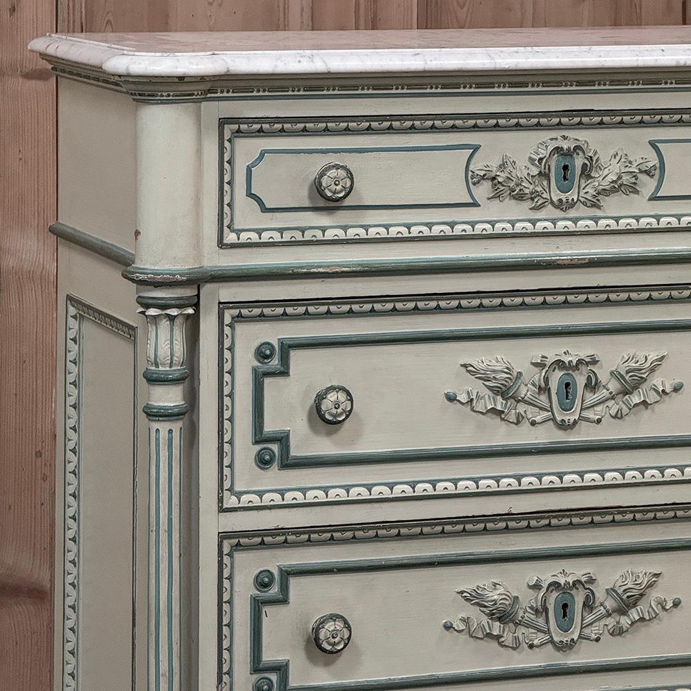 Metà XIX secolo Chiffoniere dipinta Luigi XVI del XIX secolo ~ Commode con marmo di Carrara in vendita