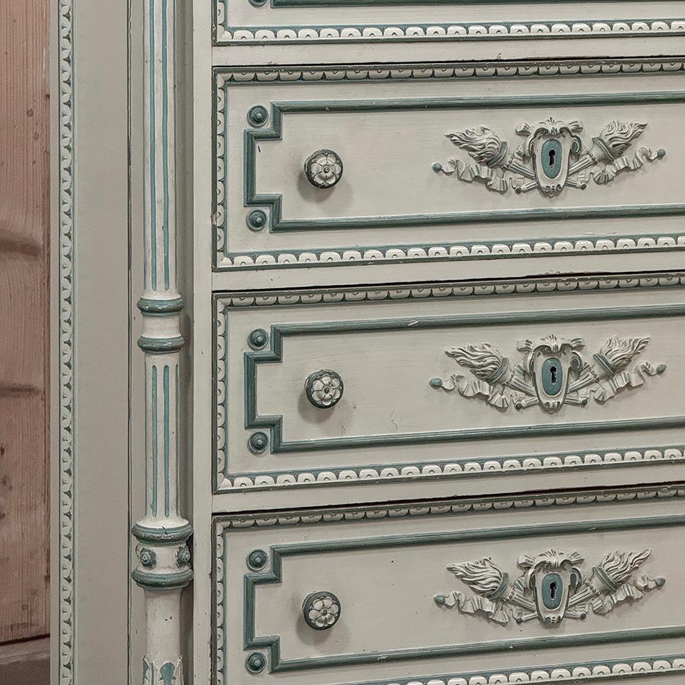 Marmo di Carrara Chiffoniere dipinta Luigi XVI del XIX secolo ~ Commode con marmo di Carrara in vendita