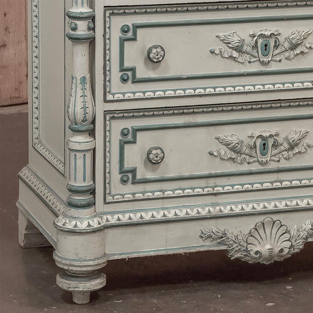 Chiffoniere dipinta Luigi XVI del XIX secolo ~ Commode con marmo di Carrara in vendita 1