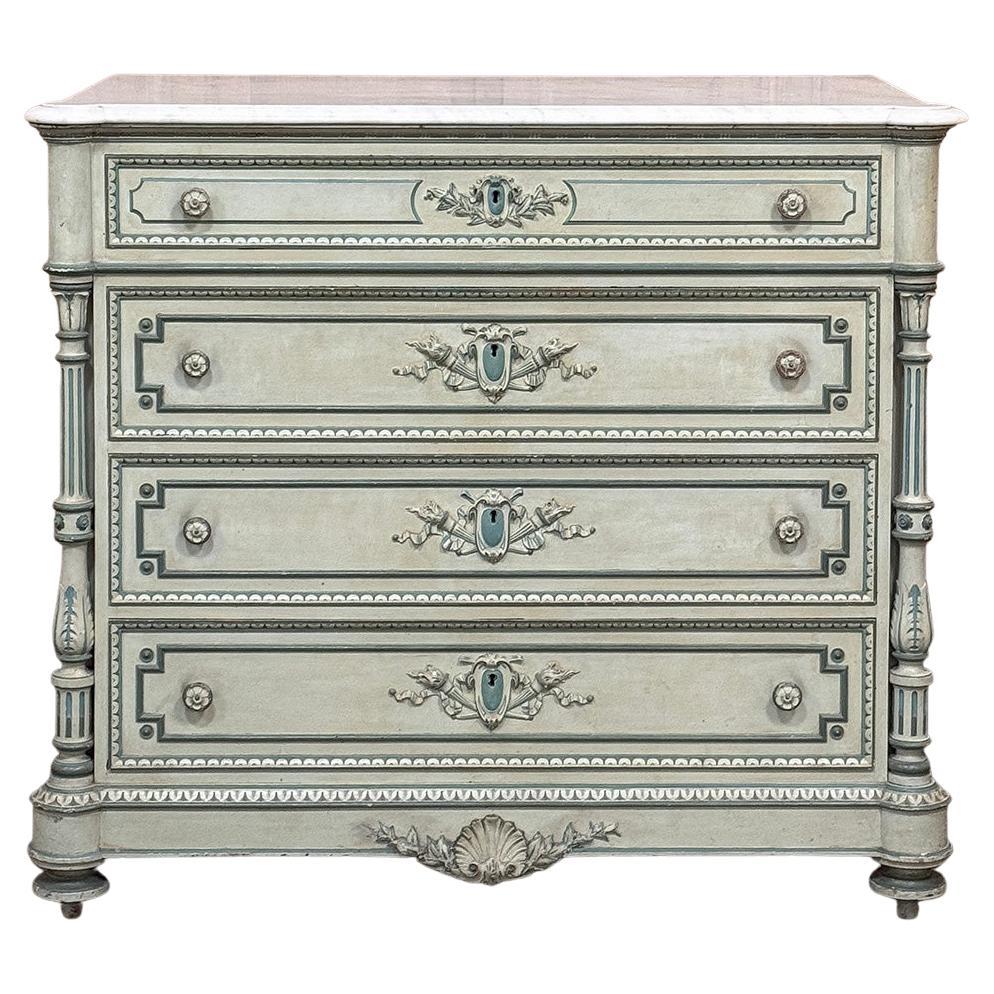 19th Century French Louis XVI Painted Commode with Carrara Marble