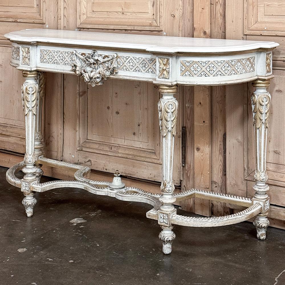 Hand-Carved 19th Century French Louis XVI Painted Console For Sale
