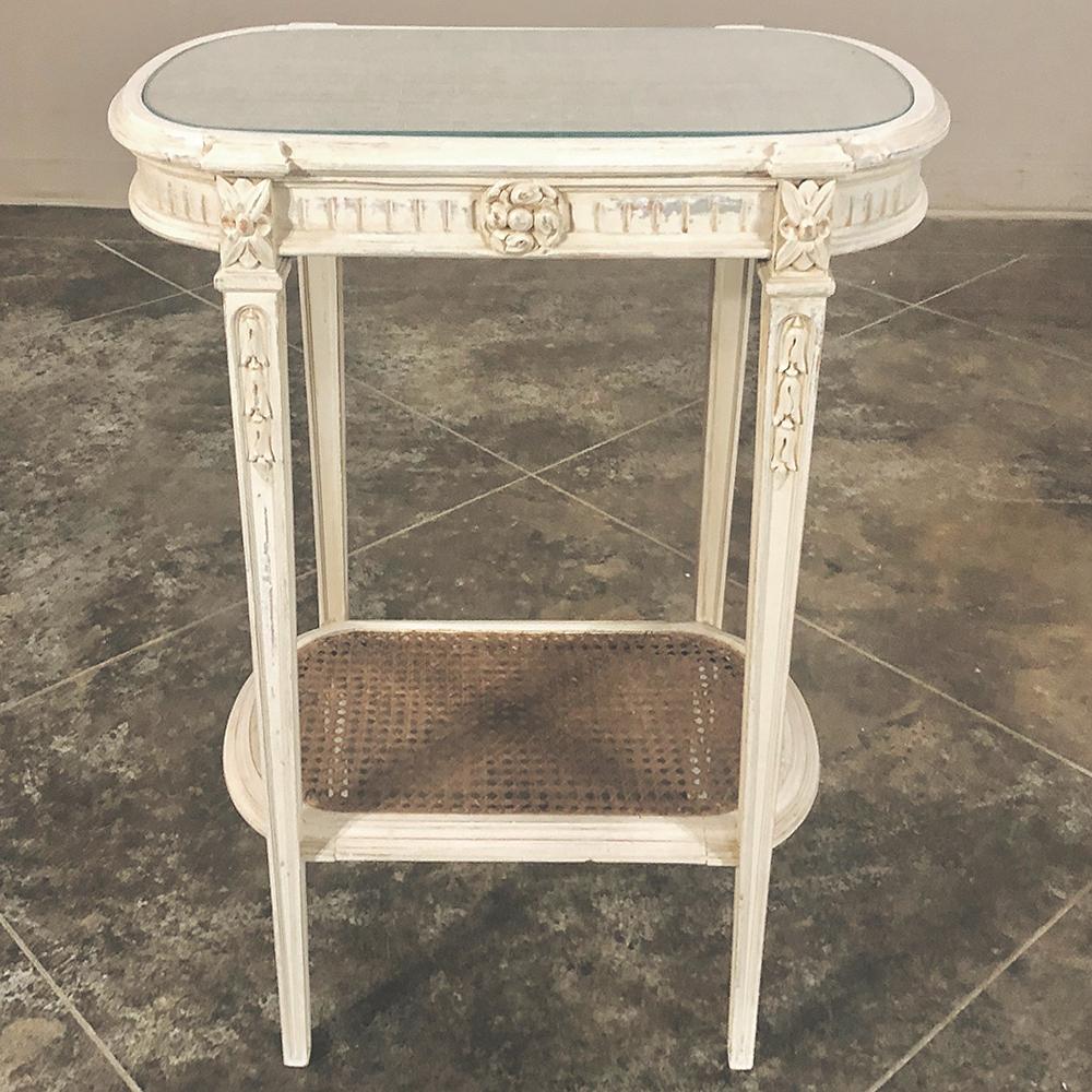 Hand-Carved 19th Century French Louis XVI Painted End Table