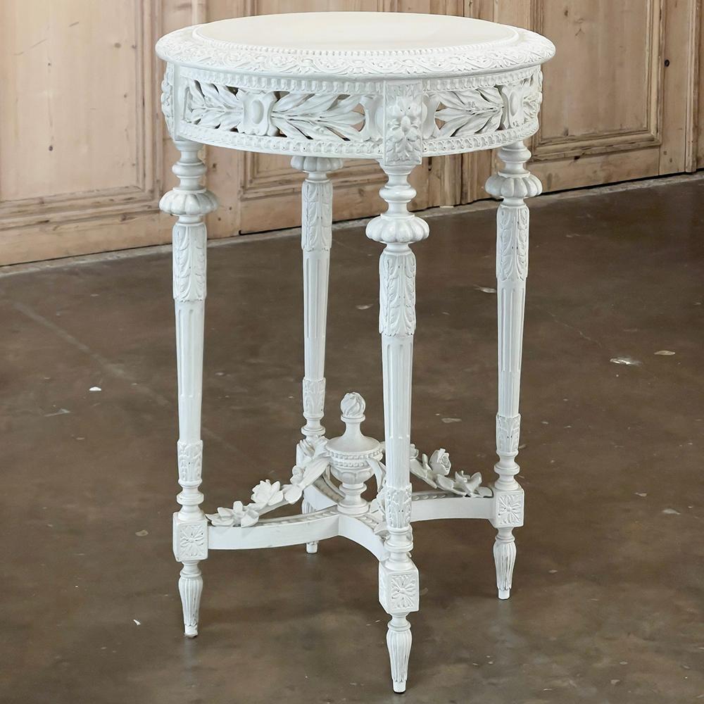 Hand-Carved 19th Century French Louis XVI Painted End Table ~ Gueridon For Sale