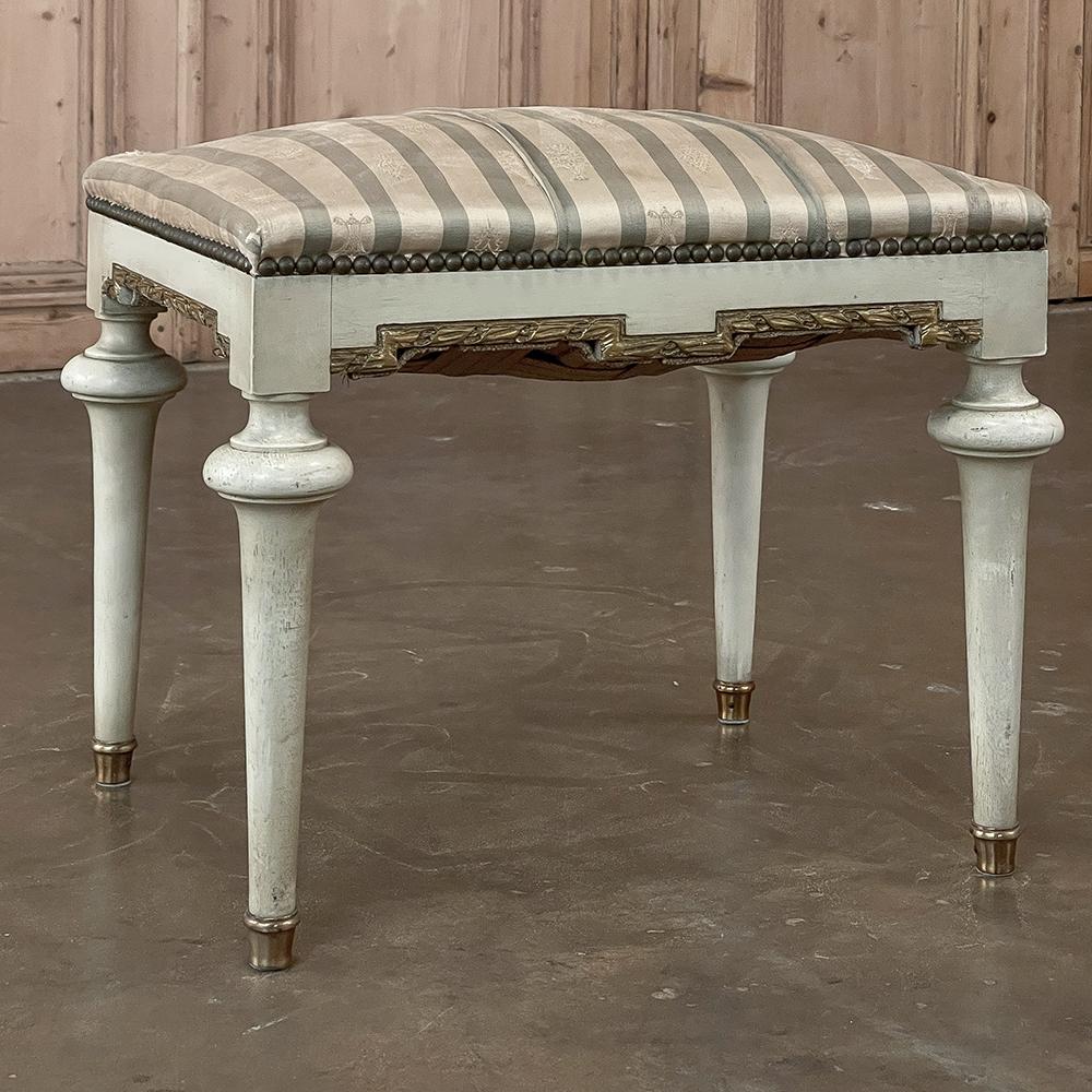 19th Century French Louis XVI Painted Footstool ~ Vanity Bench For Sale 9