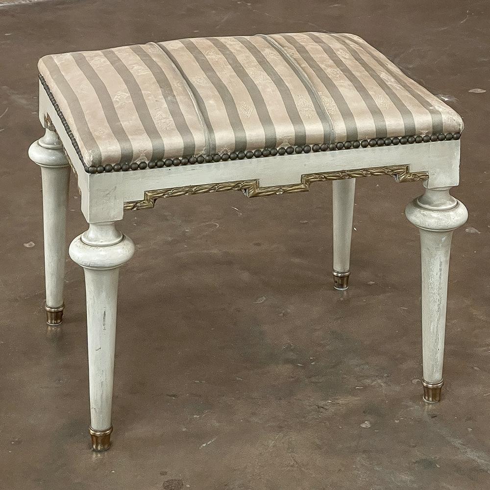 Neoclassical 19th Century French Louis XVI Painted Footstool ~ Vanity Bench For Sale