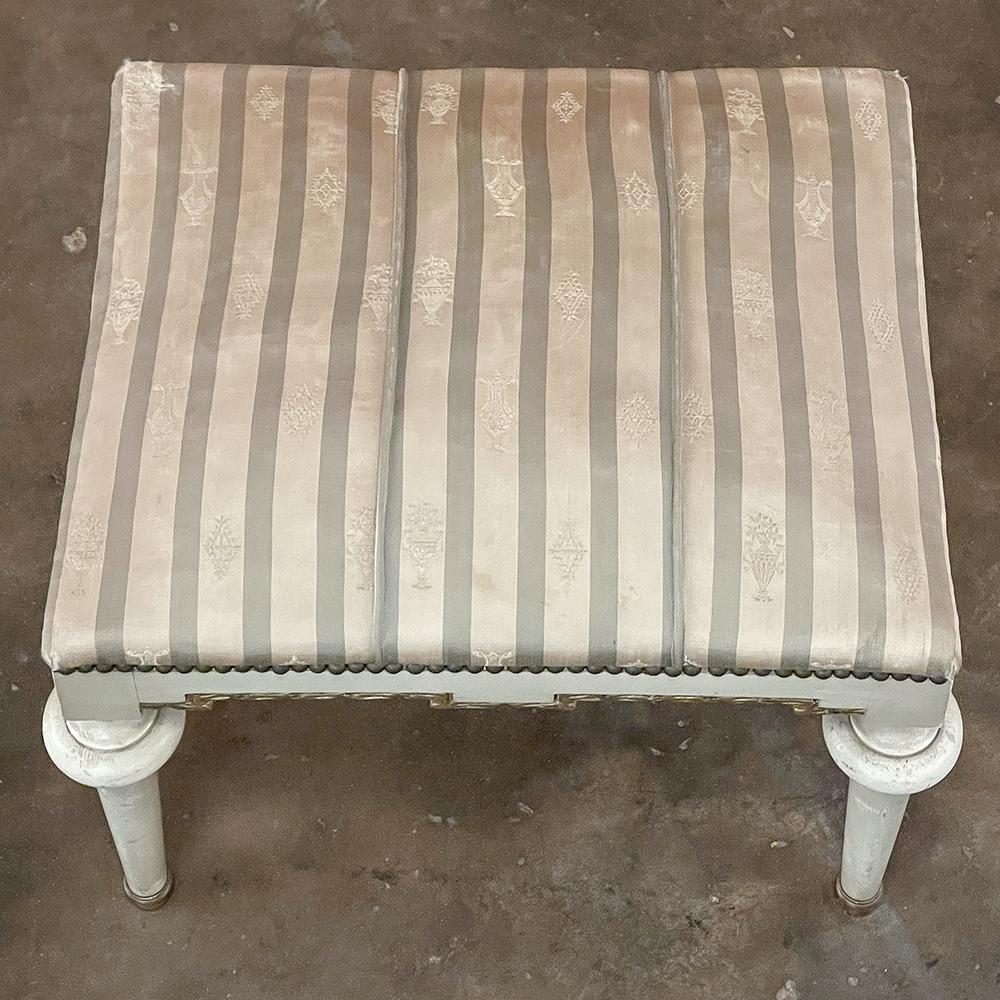 Hand-Crafted 19th Century French Louis XVI Painted Footstool ~ Vanity Bench For Sale