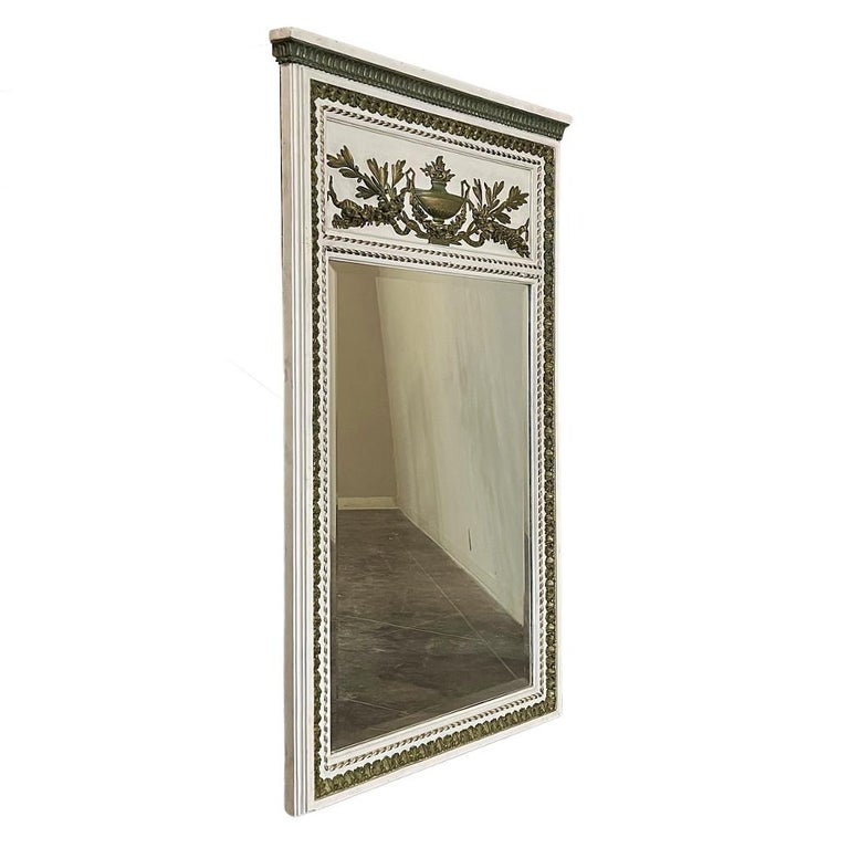 19th Century French Louis XVI Painted & Gilded Trumeau Mirror In Good Condition For Sale In Dallas, TX