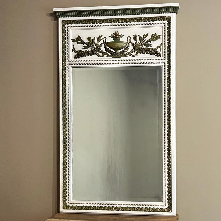 Late 19th Century 19th Century French Louis XVI Painted & Gilded Trumeau Mirror For Sale