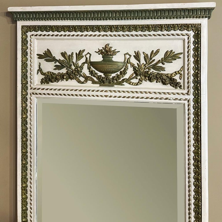 19th Century French Louis XVI Painted & Gilded Trumeau Mirror For Sale 1