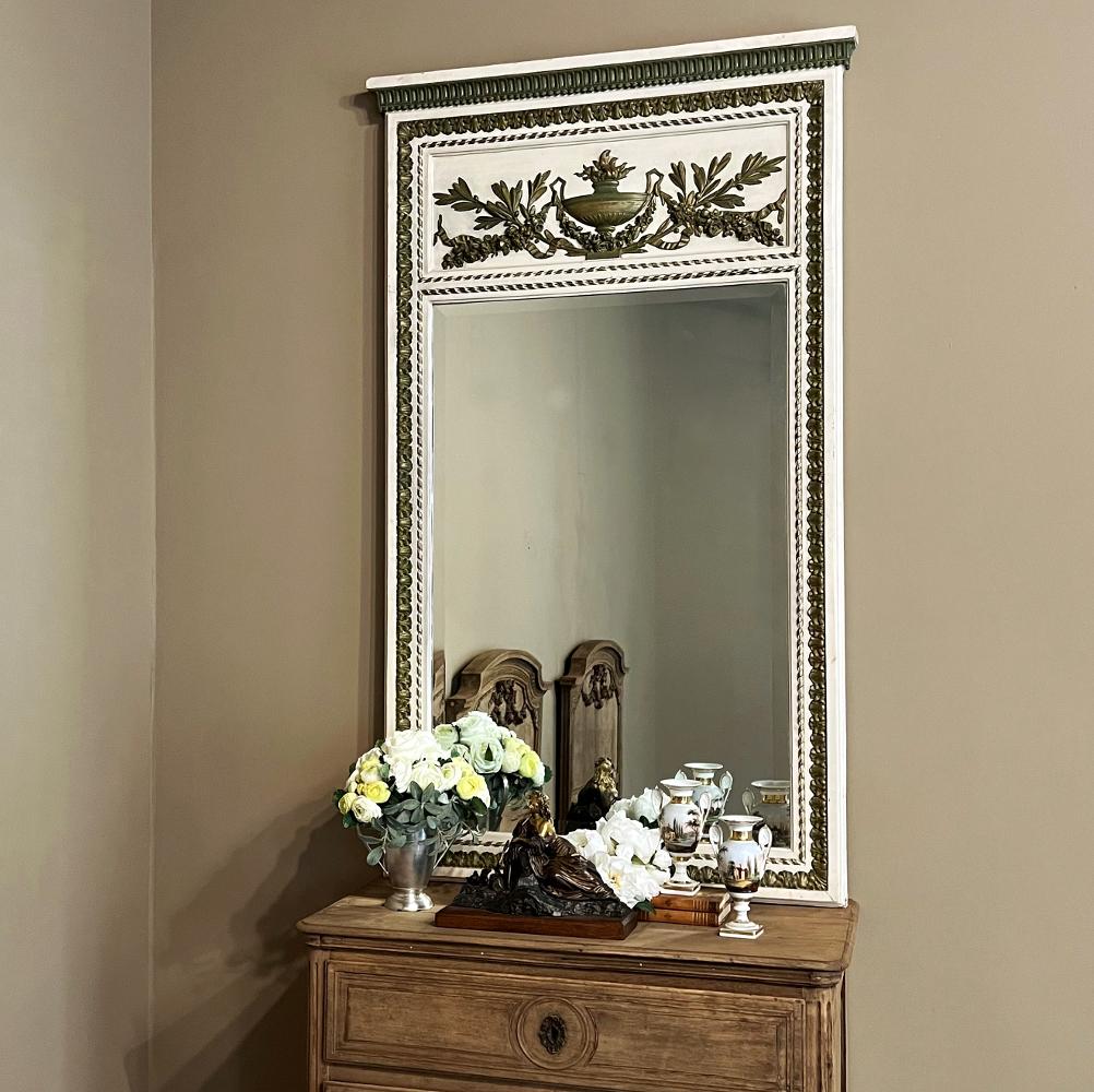 19th Century French Louis XVI Painted & Gilded Trumeau Mirror For Sale 3