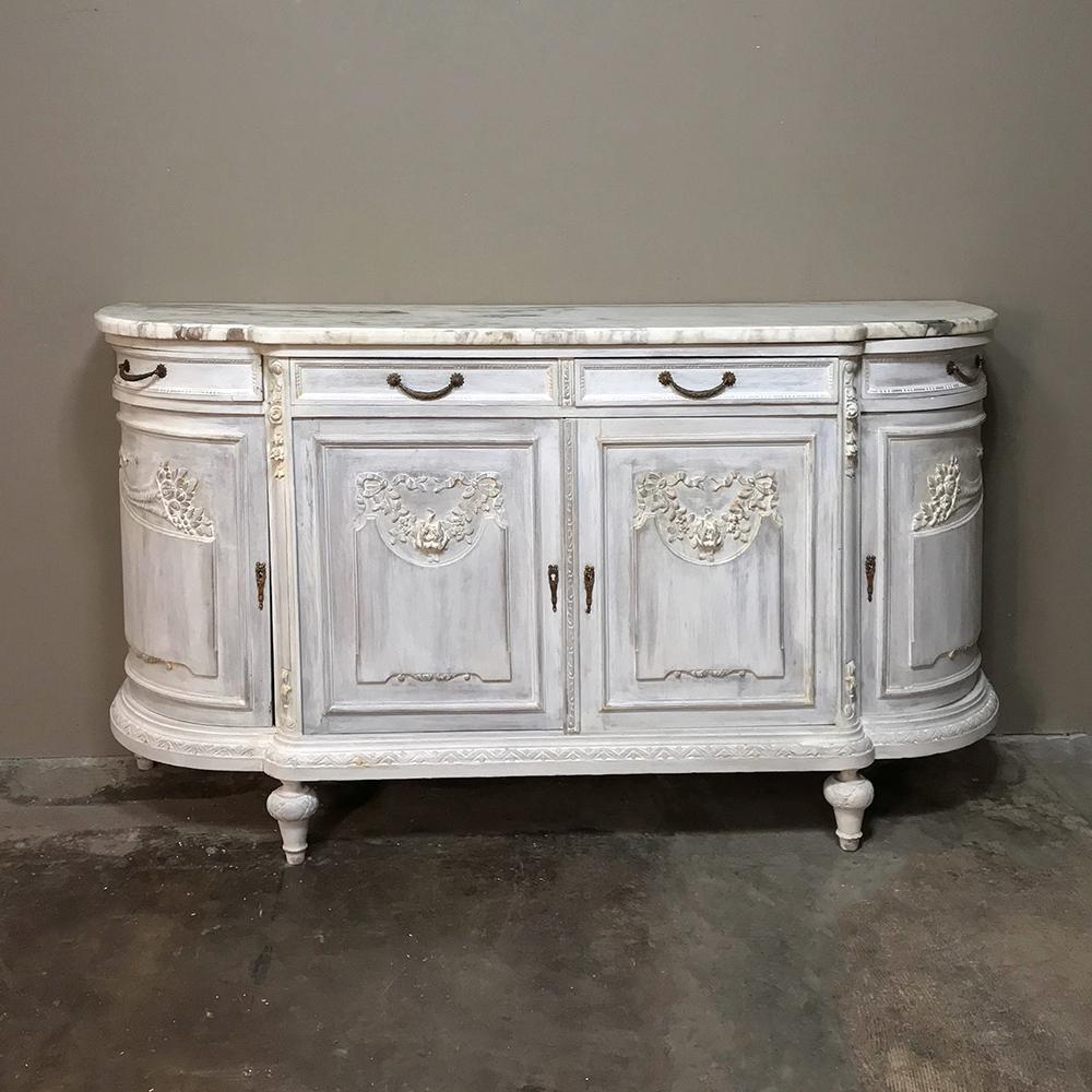 Hand-Carved 19th Century French Louis XVI Painted Marble-Top Buffet