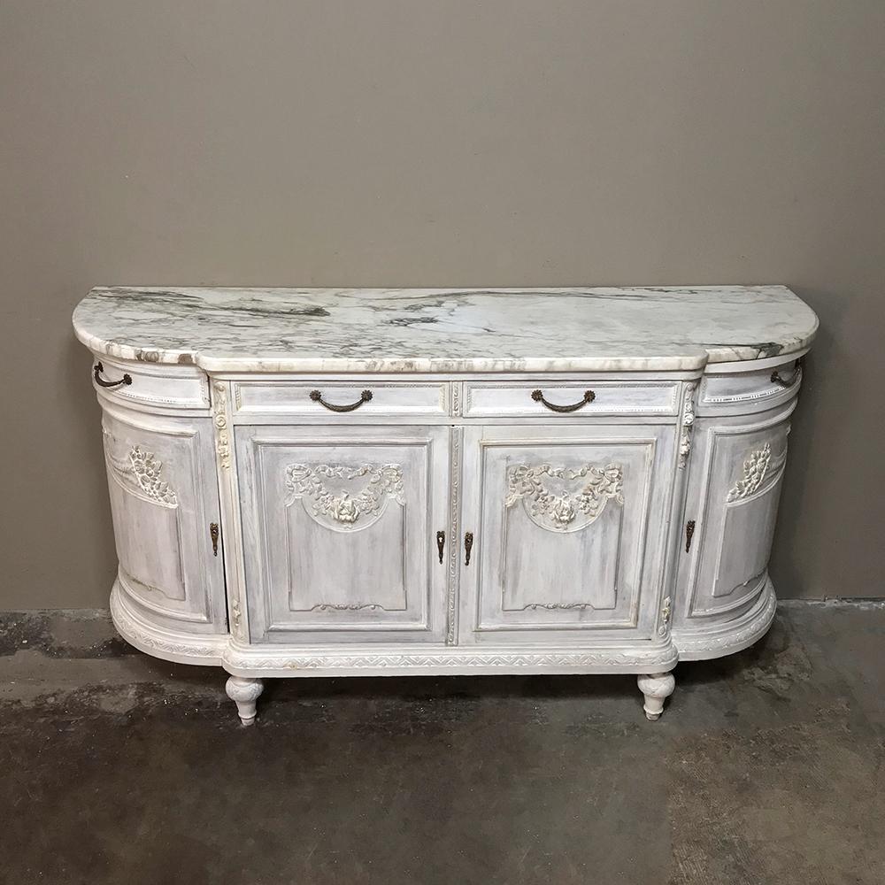 19th Century French Louis XVI Painted Marble-Top Buffet In Good Condition In Dallas, TX