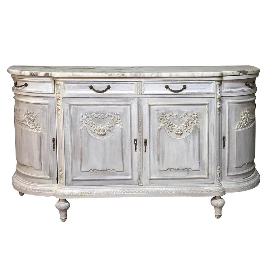 19th Century French Louis XVI Painted Marble-Top Buffet