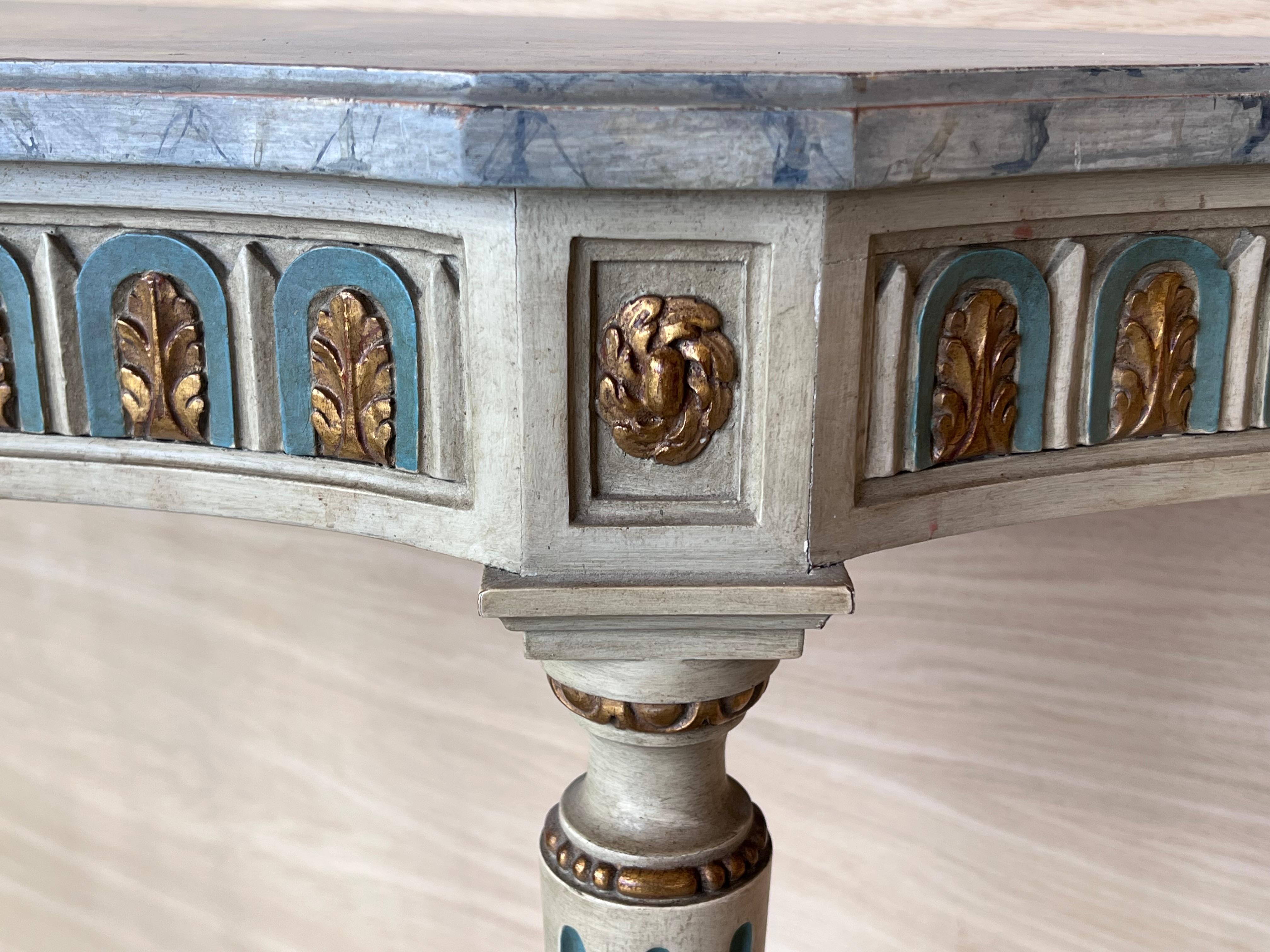 Consola demiluna francesa Luis XVI del siglo XIX con tapa de mármol pintada en venta 5