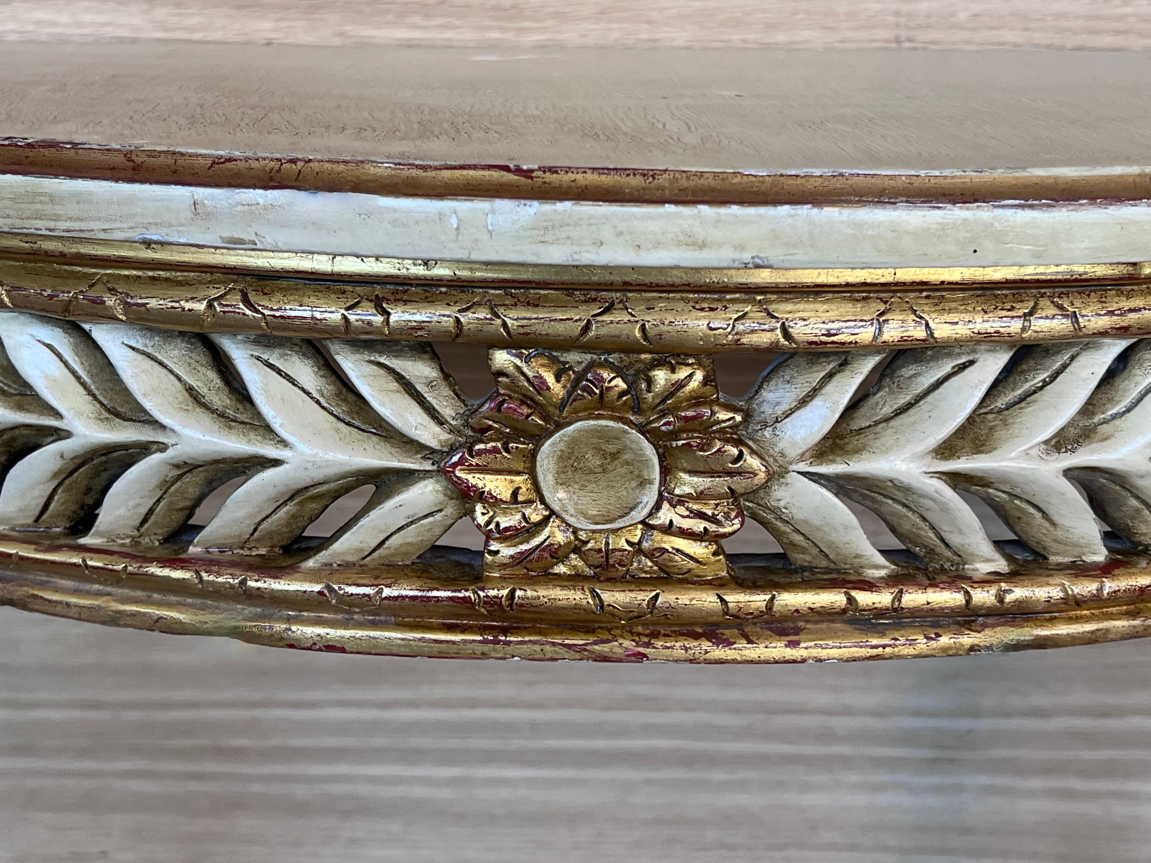 Consola demiluna francesa Luis XVI del siglo XIX con tapa de mármol pintada en venta 6
