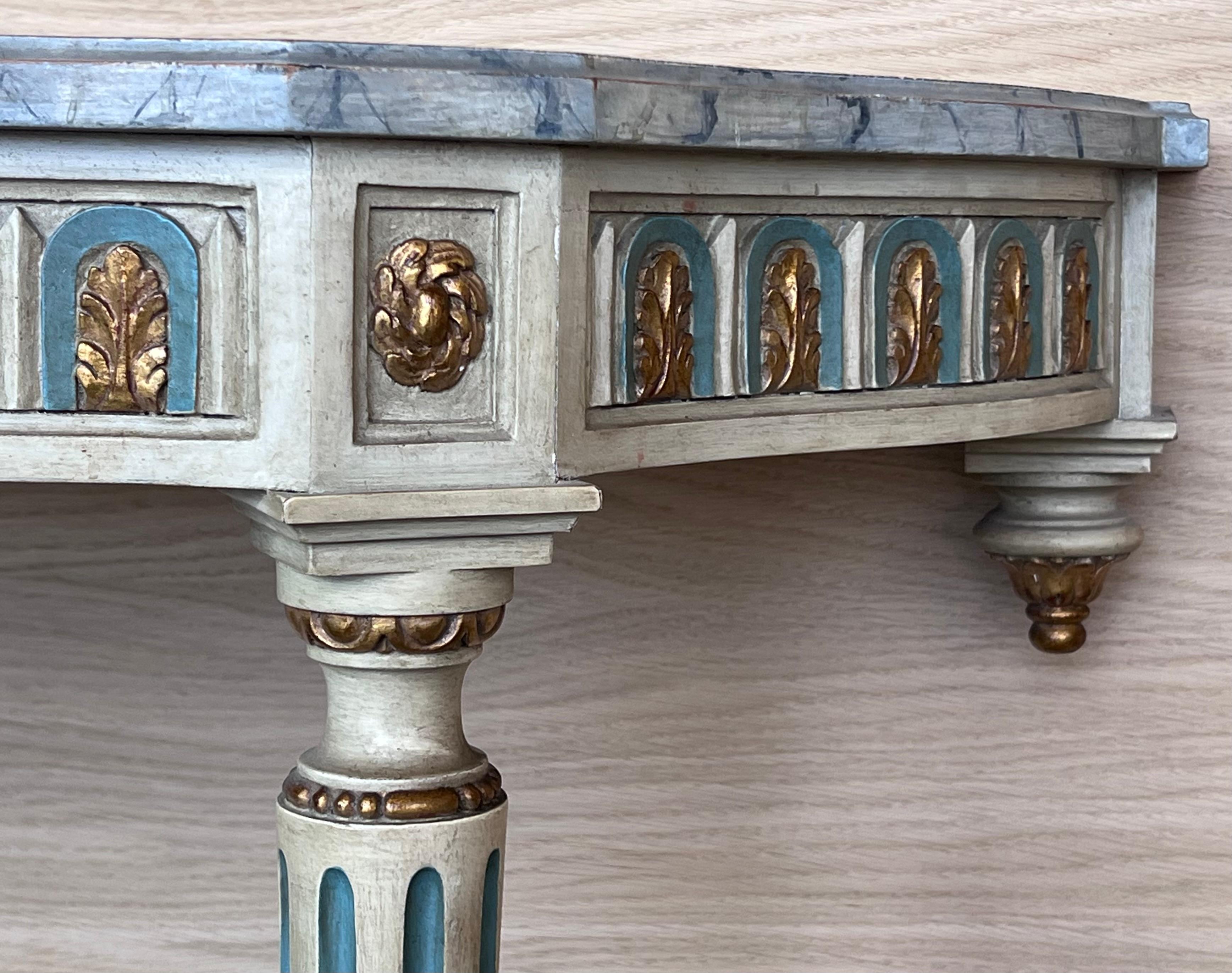 Consola demiluna francesa Luis XVI del siglo XIX con tapa de mármol pintada en venta 6