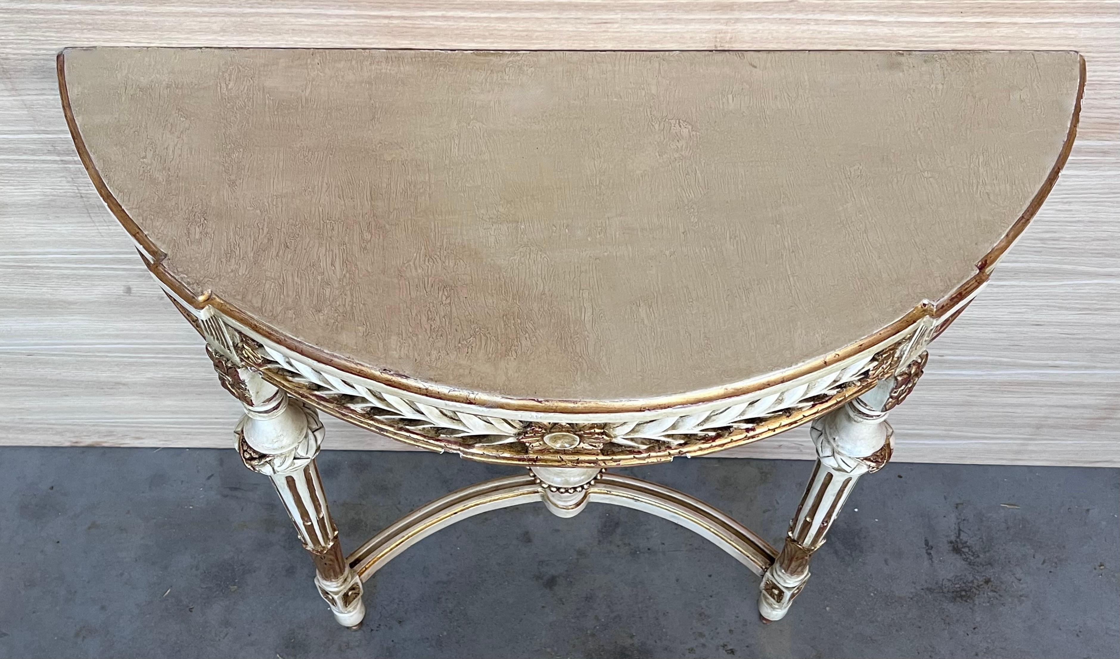Consola demiluna francesa Luis XVI del siglo XIX con tapa de mármol pintada en venta 7