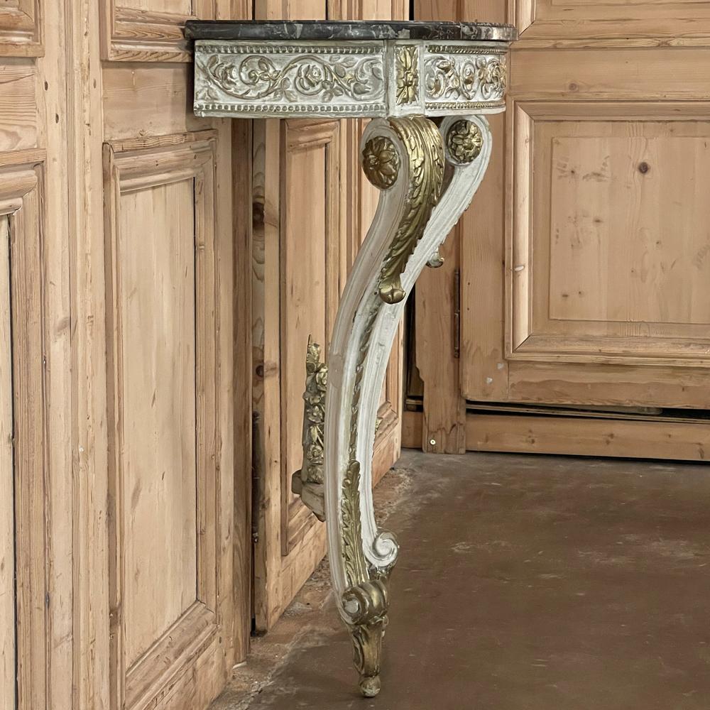 19th Century French Louis XVI Painted Marble Top Demilune Console For Sale 11