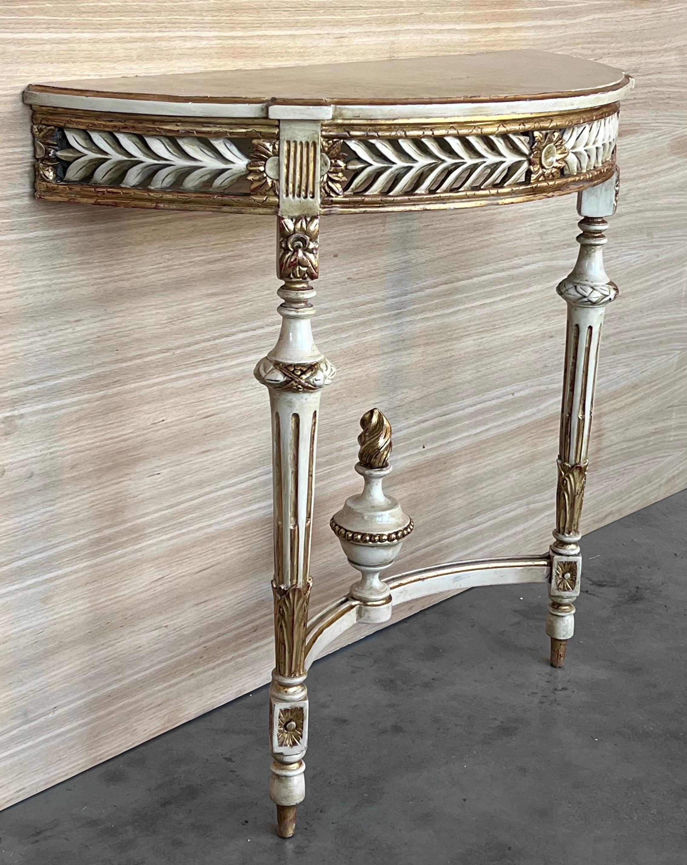 Consola demiluna francesa Luis XVI del siglo XIX con tapa de mármol pintada Neoclásico en venta