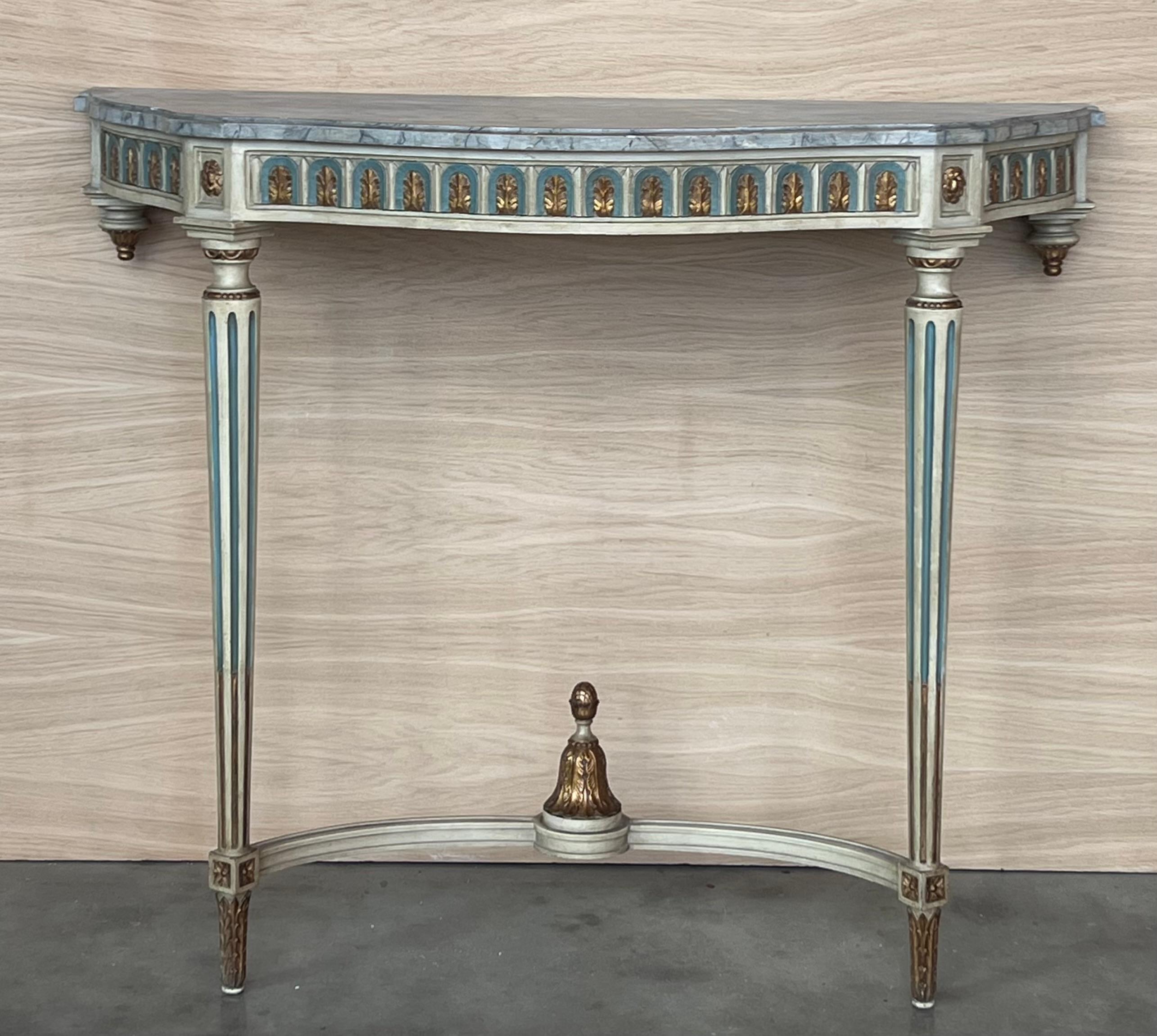 Consola demiluna francesa Luis XVI del siglo XIX con tapa de mármol pintada Neoclásico en venta