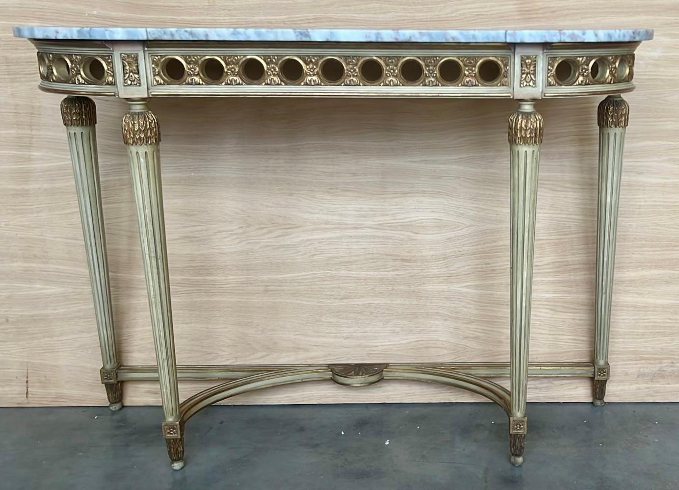 Neoclassical 19th Century French Louis XVI Painted Marble Top Demilune Console For Sale
