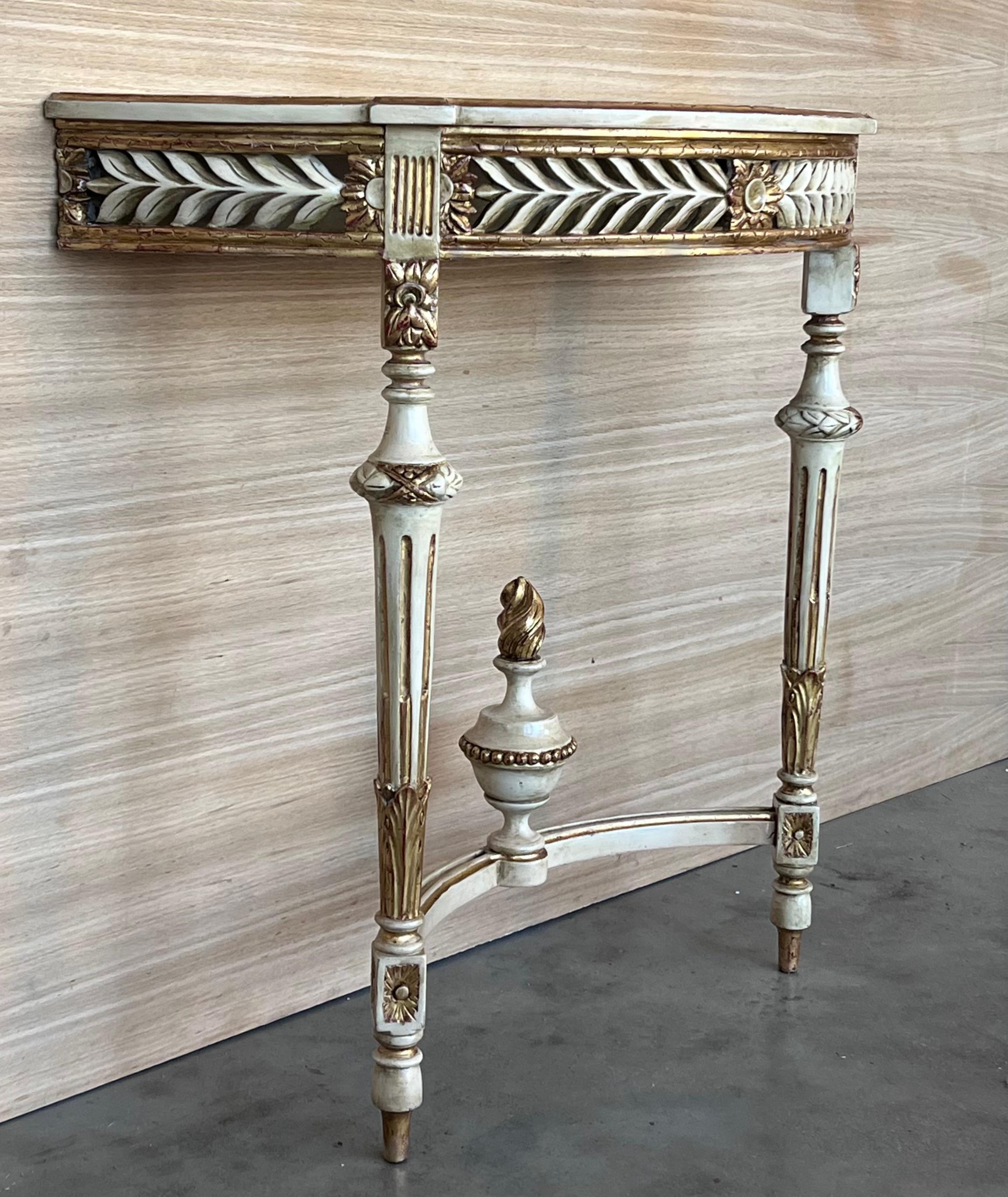 Consola demiluna francesa Luis XVI del siglo XIX con tapa de mármol pintada Europeo en venta