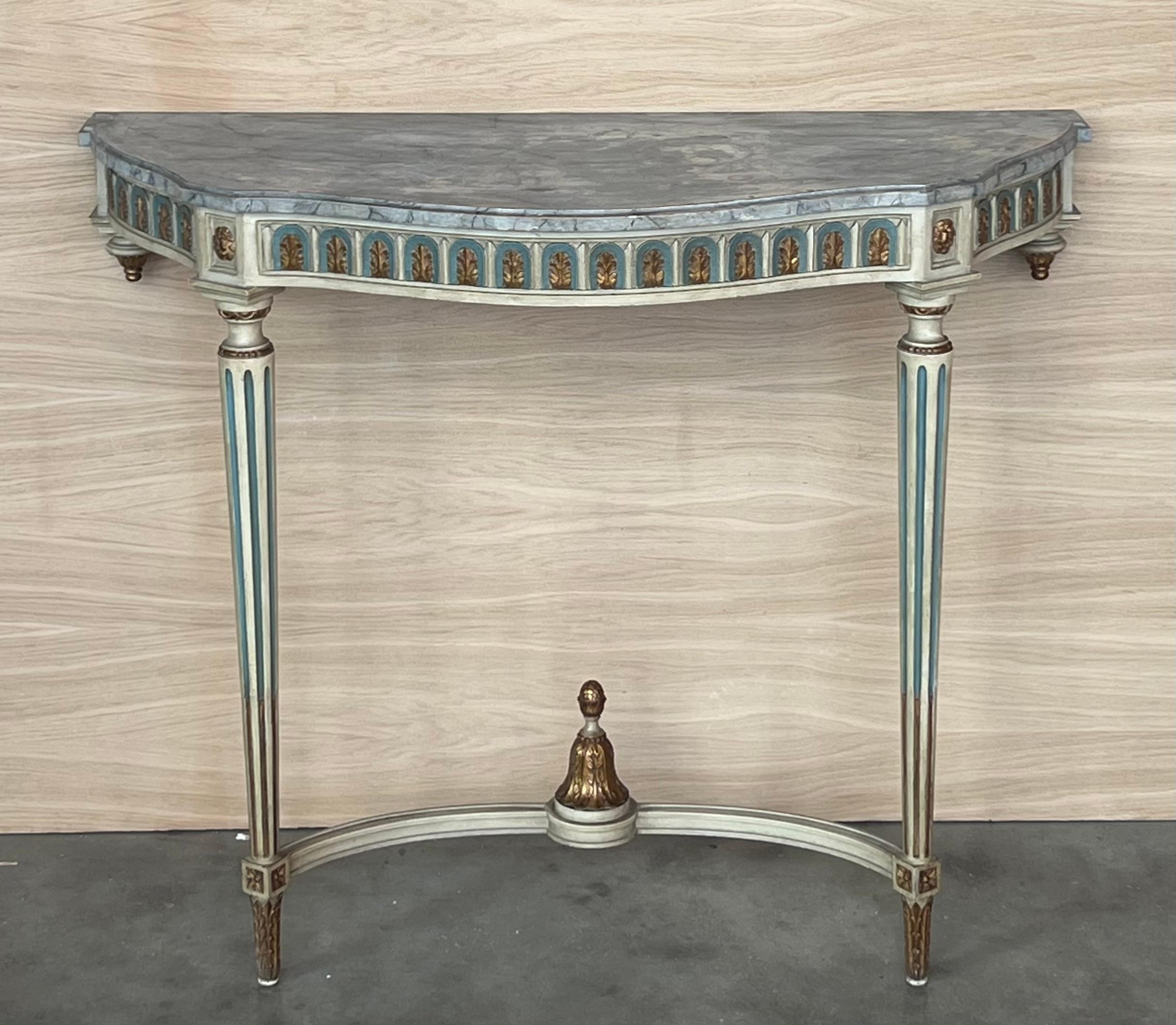 Consola demiluna francesa Luis XVI del siglo XIX con tapa de mármol pintada Europeo en venta
