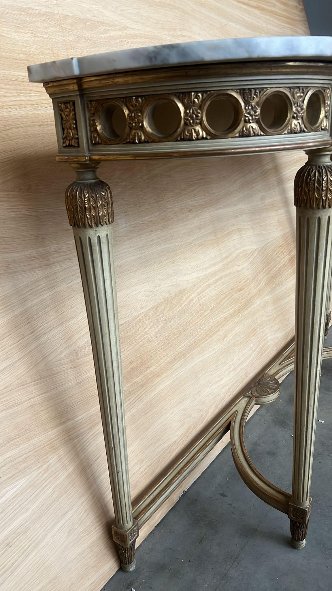 European 19th Century French Louis XVI Painted Marble Top Demilune Console For Sale