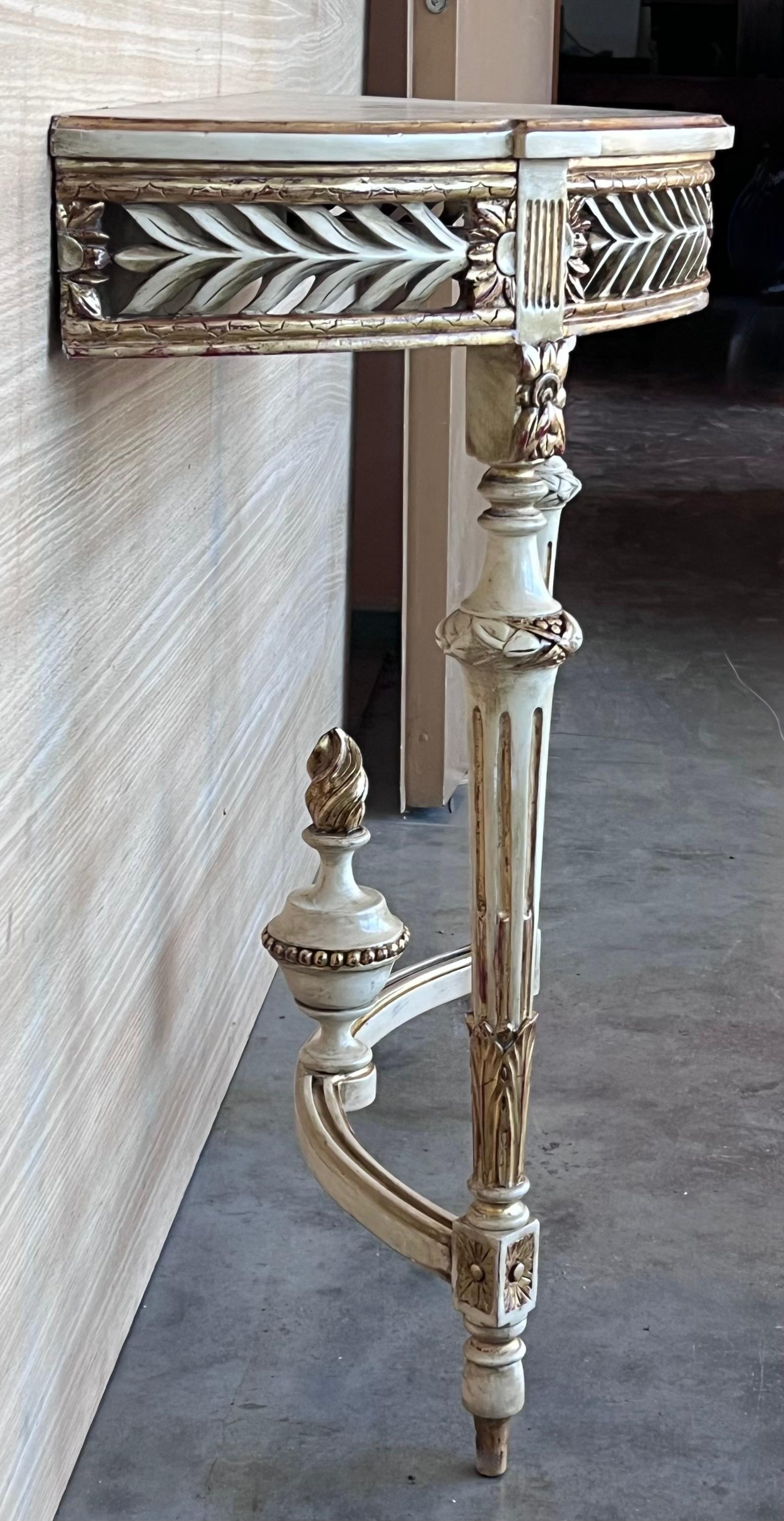 Consola demiluna francesa Luis XVI del siglo XIX con tapa de mármol pintada en Bueno estado para la venta en Miami, FL